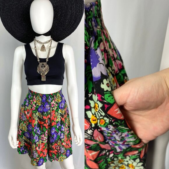 Vintage 90s floral coord two-piece shorts playset outfit red black small medium - Picture 4 of 6